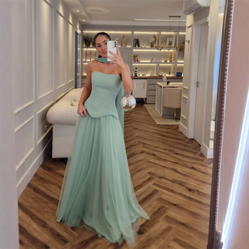 Váll nélküli estélyi ruha, A-vonalú szabású, hosszú, poliészter anyagból, ujjatlan, csőtop nyakkivágású, ideális bulira