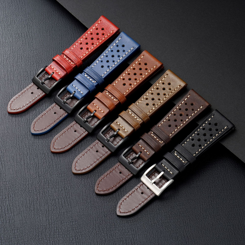 Pulksteņa siksna no īstas ādas augšējā slāņa, vintage ziedu raksts ar eļļas lodītēm, piemērota lieliem pulksteņiem, ar adatu sprādzi