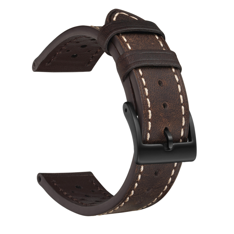 Pulksteņa siksna no īstas ādas augšējā slāņa, vintage ziedu raksts ar eļļas lodītēm, piemērota lieliem pulksteņiem, ar adatu sprādzi