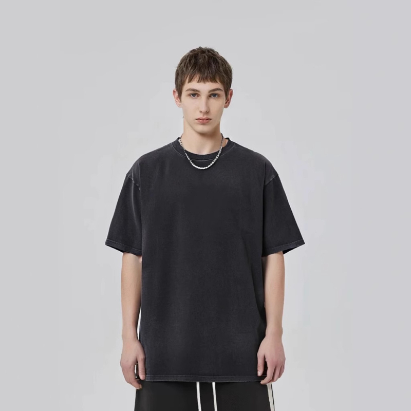 Unisex βαμβακερή T‑shirt βαριάς ποιότητας, distressed ύφος, χαλαρή γραμμή, στρογγυλός λαιμός, 96%+ βαμβάκι, 300-350 g