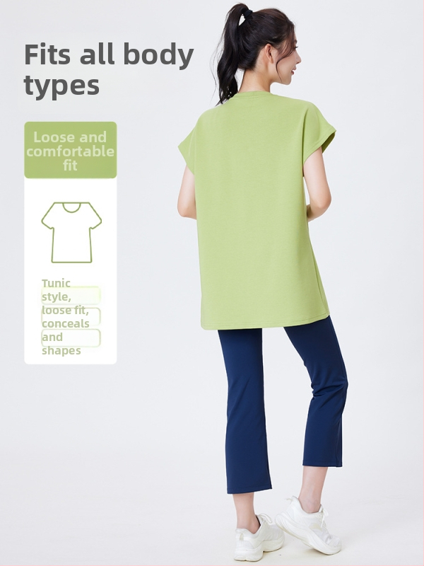 T-krekls ar lidinošām piedurknēm, apaļš kakla izgriezums, brīvs piegriezums, kokvilnas/poliestra/elastāna maisījums, sportam un jogai, sievietēm