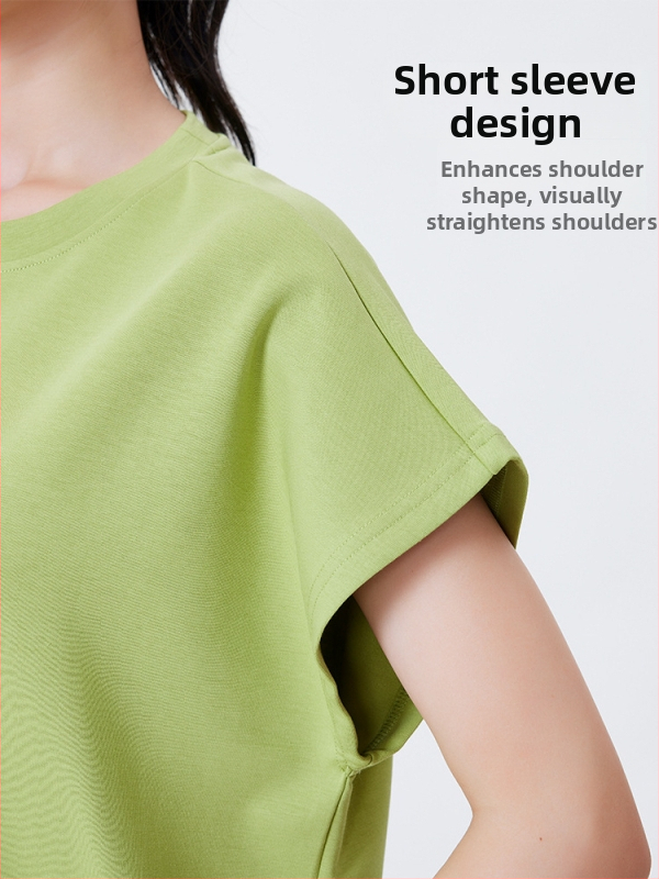 T-krekls ar lidinošām piedurknēm, apaļš kakla izgriezums, brīvs piegriezums, kokvilnas/poliestra/elastāna maisījums, sportam un jogai, sievietēm