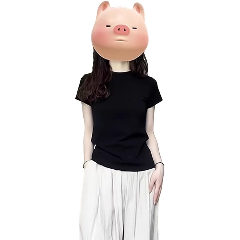 Póló kerek nyakú, rövid ujjú, karcsúsított fazon, A-vonalú szabás