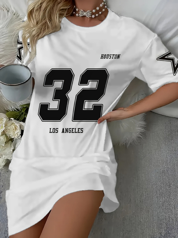 Ženski poliester majica s tiskom slova, kratki rukav, okrugli izrez, casual, slim kroj