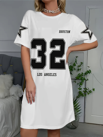 Ženski poliester majica s tiskom slova, kratki rukav, okrugli izrez, casual, slim kroj