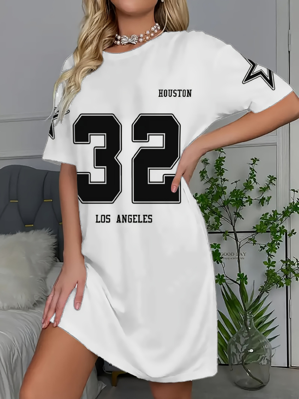 Ženski poliester majica s tiskom slova, kratki rukav, okrugli izrez, casual, slim kroj