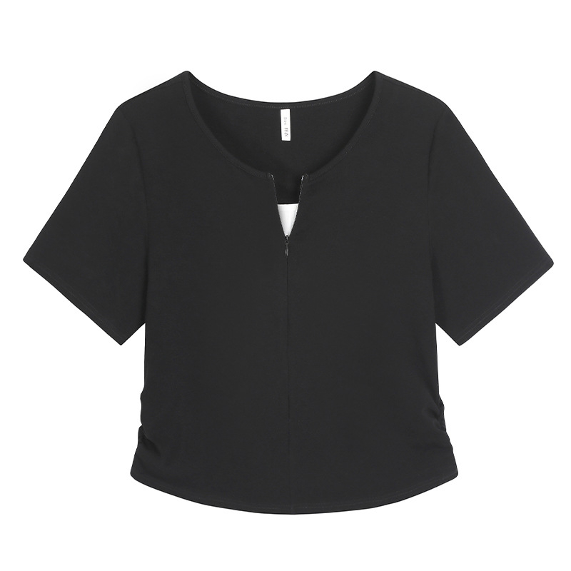 Дамски памучен топ с кръгла яка и къс ръкав (Памук 95%+, Лято 2024, Кръгла яка, Къс ръкав)