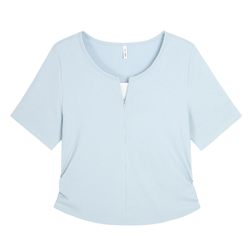 Дамски памучен топ с кръгла яка и къс ръкав (Памук 95%+, Лято 2024, Кръгла яка, Къс ръкав)