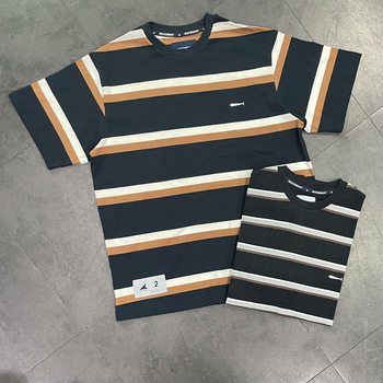 Μπλούζα T‑shirt με ρίγες από 100% βαμβάκι, στρογγυλή λαιμόκοψη, κοντό μανίκι, άνετη γραμμή, Καλοκαίρι 2024, για άνδρες