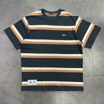 Μπλούζα T‑shirt με ρίγες από 100% βαμβάκι, στρογγυλή λαιμόκοψη, κοντό μανίκι, άνετη γραμμή, Καλοκαίρι 2024, για άνδρες
