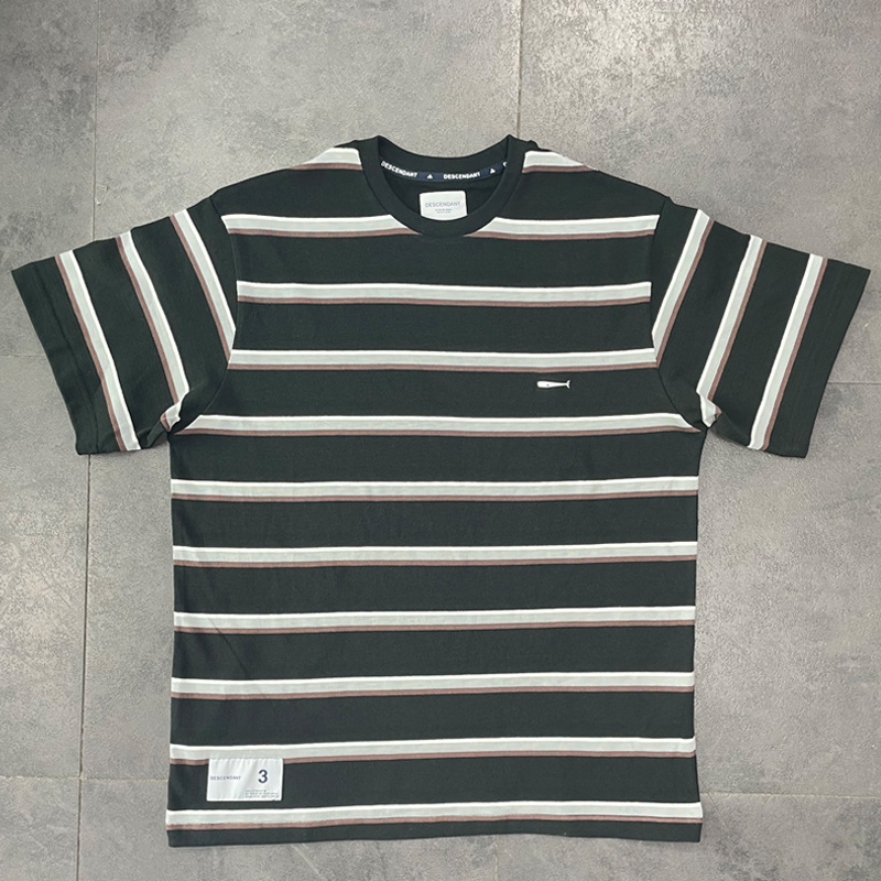 Μπλούζα T‑shirt με ρίγες από 100% βαμβάκι, στρογγυλή λαιμόκοψη, κοντό μανίκι, άνετη γραμμή, Καλοκαίρι 2024, για άνδρες