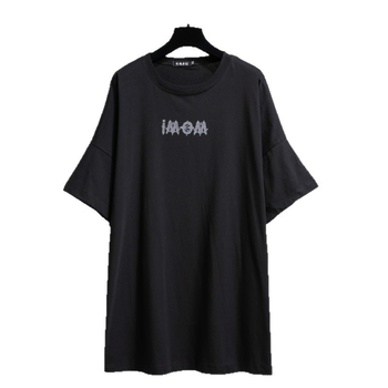 Tricou damă lejer cu mânecă scurtă, stil koreano-japonez de relaxare, bumbac-elastan (90-95% bumbac, <30% elastan), guler rotund, lungime lungă 80–100 cm