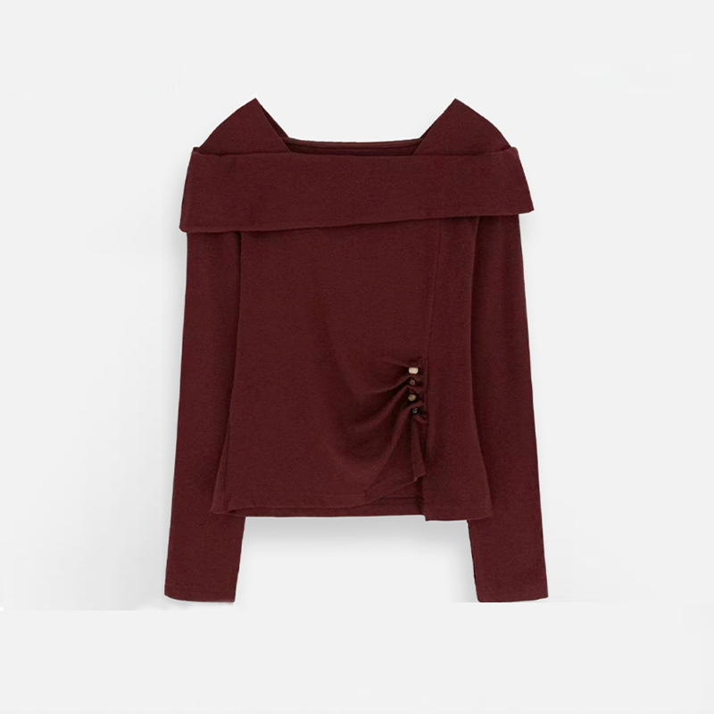 Tricou cu mâneci lungi, glugă, pliuri asimetrice, guler pătrat, croială slim