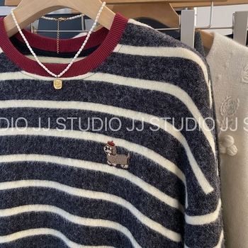 Ženski top s dugim rukavima s prugama i kontrastnim bojama, brušena unutarnja tkanina, plus veličina, casualni jesensko-zimski stil