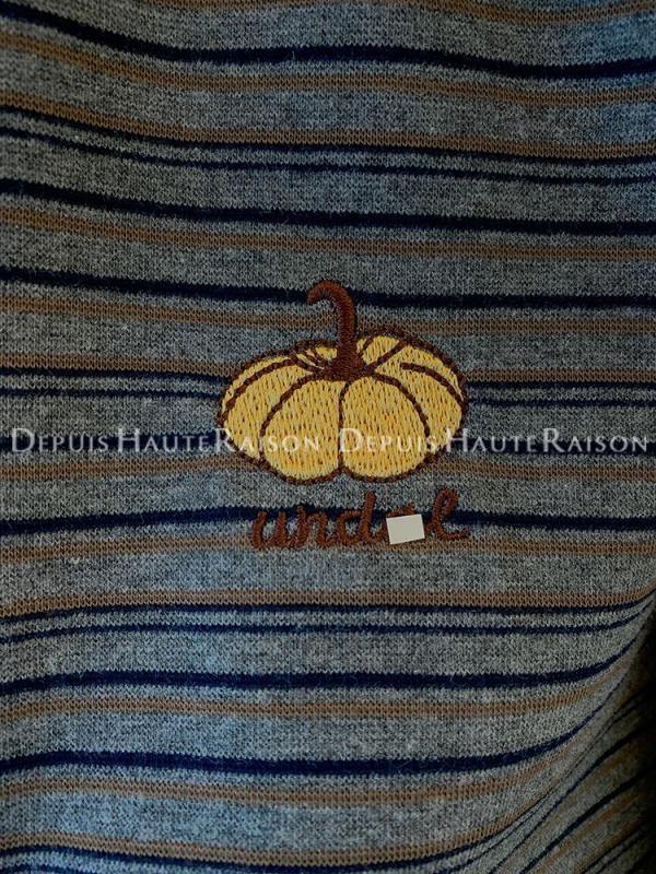 Hímzett csíkos mintájú kapucnis hosszú ujjú felső laza szabásban (kerek nyak, középső hossz, őszi 2025)