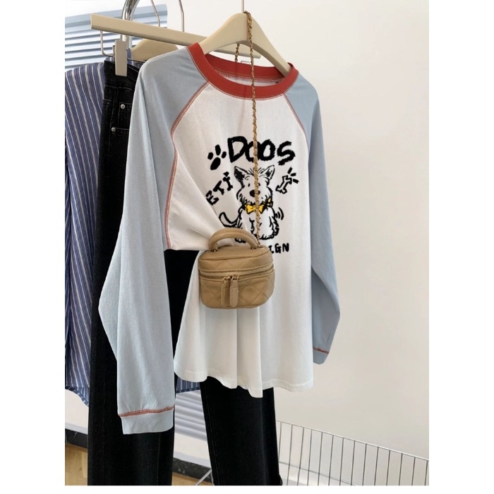 Tricou din bumbac cu mâneci raglan, imprimeu anime, guler rotund, croială lejeră