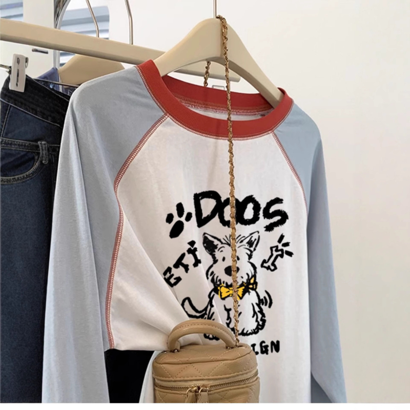 Tricou din bumbac cu mâneci raglan, imprimeu anime, guler rotund, croială lejeră