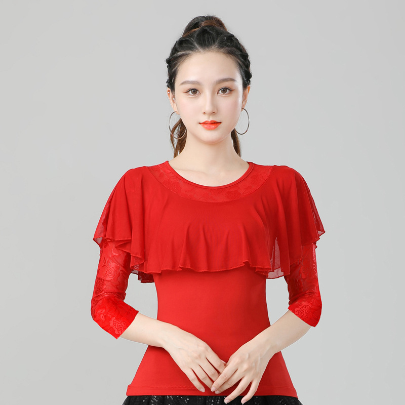 Női Latin Tánc felső – 3/4 ujjú, Milk Silk textília, 95% poliészter, tánc ruházat