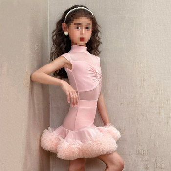 Детски латински танцов костюм за тренировки и сценично изпълнение – пролет 2025, основна полиестерна тъкан 80–90%, вторична полиестерна 70–80%, китайски стил, литературно ретро