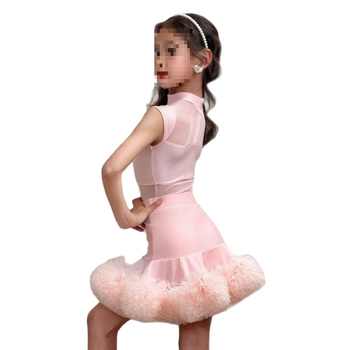 Детски латински танцов костюм за тренировки и сценично изпълнение – пролет 2025, основна полиестерна тъкан 80–90%, вторична полиестерна 70–80%, китайски стил, литературно ретро