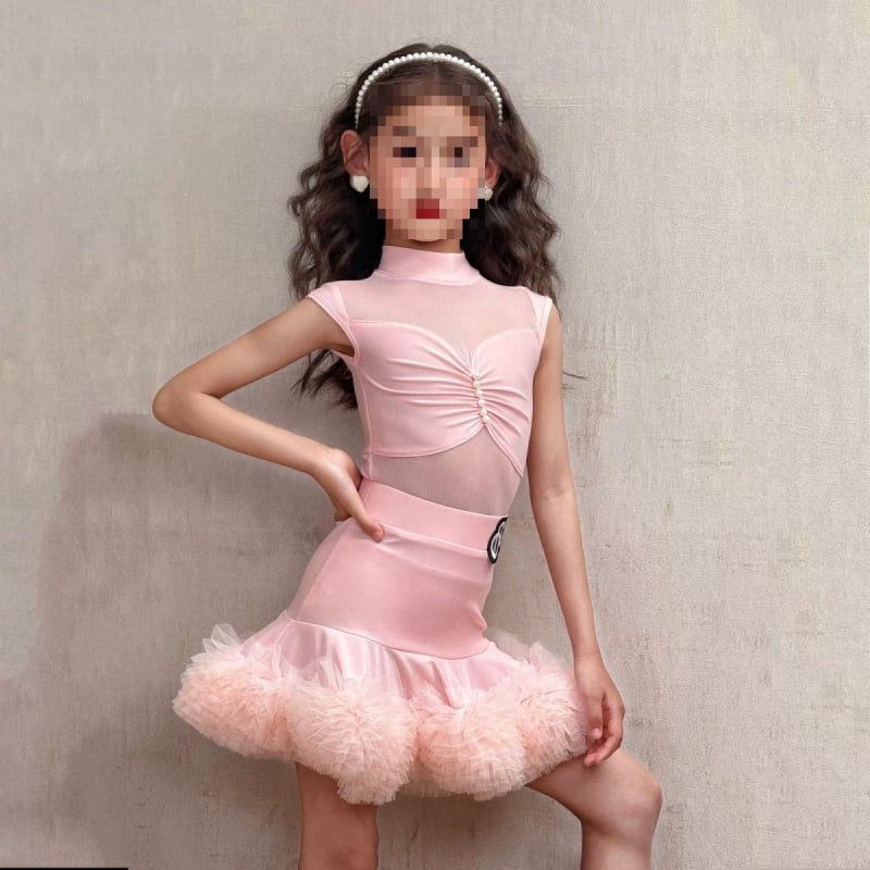 Детски латински танцов костюм за тренировки и сценично изпълнение – пролет 2025, основна полиестерна тъкан 80–90%, вторична полиестерна 70–80%, китайски стил, литературно ретро