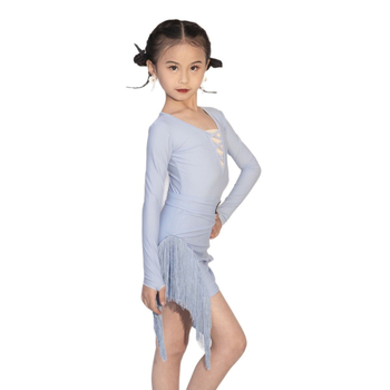 Детски костюм за латински танц с дълги ръкави за репетиции, стил Китай, литературно ретро; плат Tr fabric, PVC 90–95%; пускане през пролет 2025