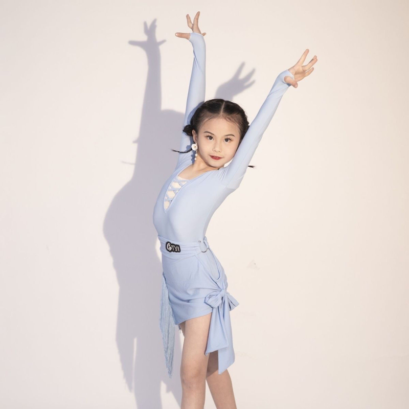 Детски костюм за латински танц с дълги ръкави за репетиции, стил Китай, литературно ретро; плат Tr fabric, PVC 90–95%; пускане през пролет 2025