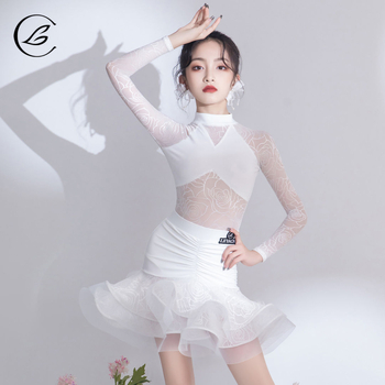 Костюм за латин танци за момичета с мрежести панели за репетиции и представления – пролет 2025, TR плат, PVC основен плат до 30% съдържание