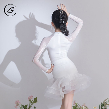 Костюм за латин танци за момичета с мрежести панели за репетиции и представления – пролет 2025, TR плат, PVC основен плат до 30% съдържание