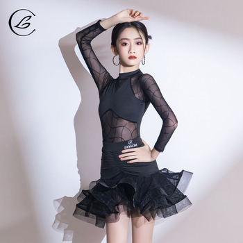 Костюм за латин танци за момичета с мрежести панели за репетиции и представления – пролет 2025, TR плат, PVC основен плат до 30% съдържание