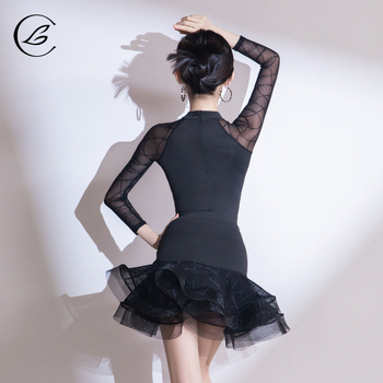 Костюм за латин танци за момичета с мрежести панели за репетиции и представления – пролет 2025, TR плат, PVC основен плат до 30% съдържание