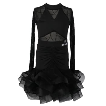 Костюм за латин танци за момичета с мрежести панели за репетиции и представления – пролет 2025, TR плат, PVC основен плат до 30% съдържание