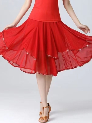 Suknja za square dance, poludlaka dužina, novi model, široka suknja za latino, moderni i ballroom ples, visok pojas, za žene