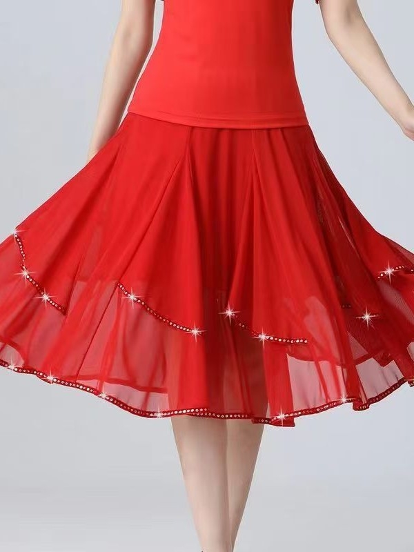 Suknja za square dance, poludlaka dužina, novi model, široka suknja za latino, moderni i ballroom ples, visok pojas, za žene
