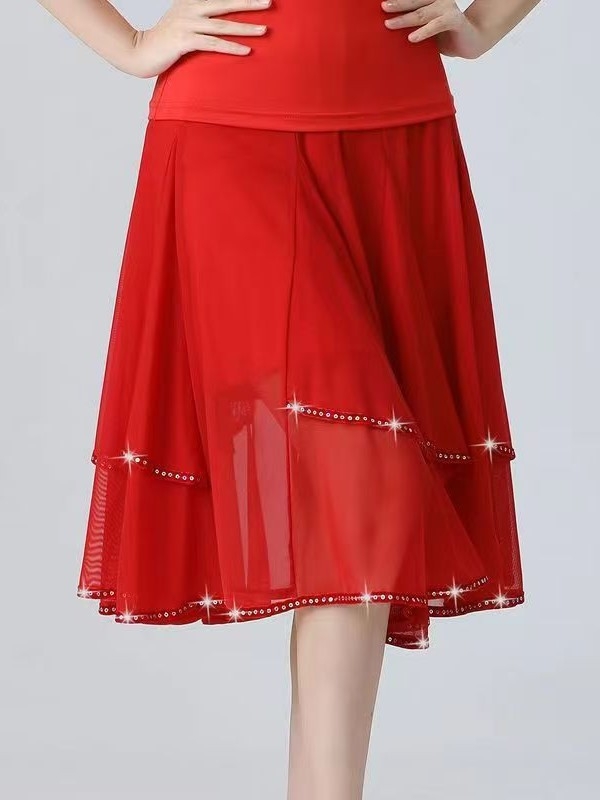Suknja za square dance, poludlaka dužina, novi model, široka suknja za latino, moderni i ballroom ples, visok pojas, za žene