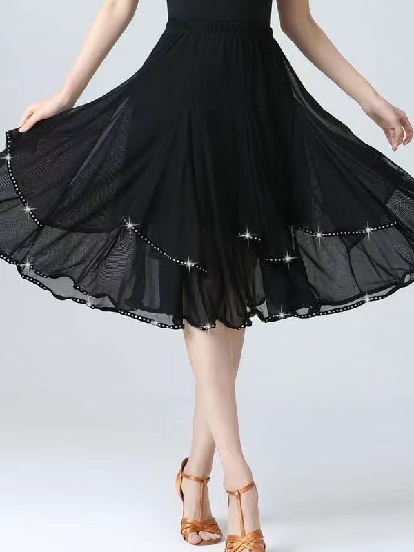 Suknja za square dance, poludlaka dužina, novi model, široka suknja za latino, moderni i ballroom ples, visok pojas, za žene