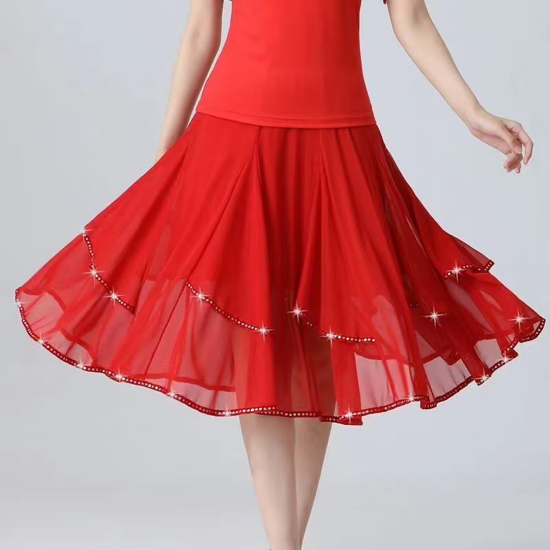 Suknja za square dance, poludlaka dužina, novi model, široka suknja za latino, moderni i ballroom ples, visok pojas, za žene