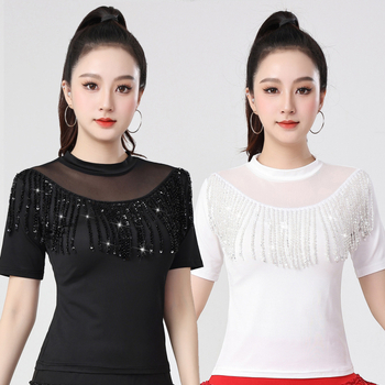 Latinski plesni top za žene – Milk Silk, 90% poliester, plesna odjeća