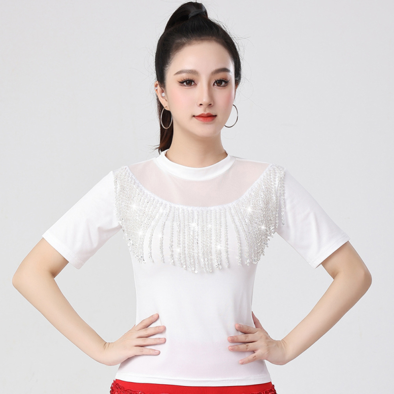 Latinski plesni top za žene – Milk Silk, 90% poliester, plesna odjeća