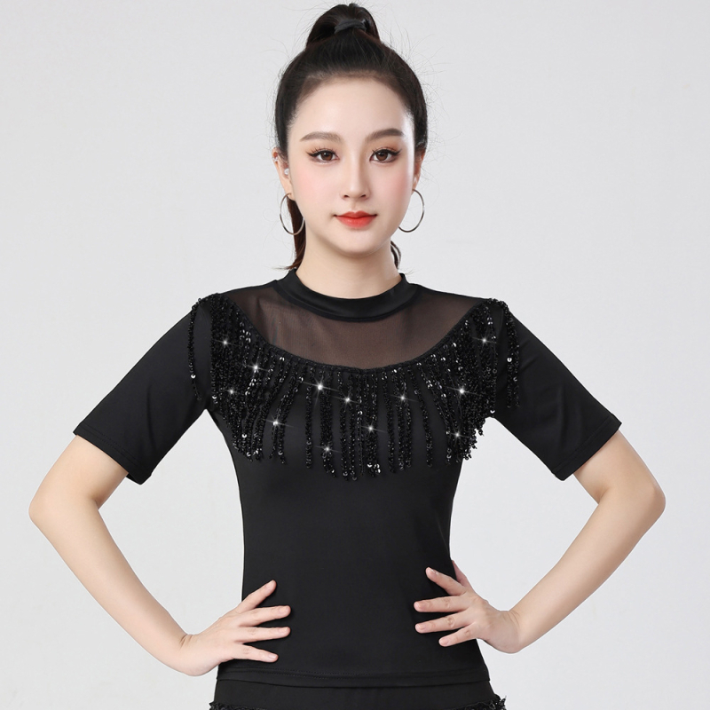 Latinski plesni top za žene – Milk Silk, 90% poliester, plesna odjeća