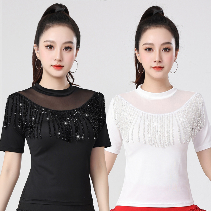 Latinski plesni top za žene – Milk Silk, 90% poliester, plesna odjeća