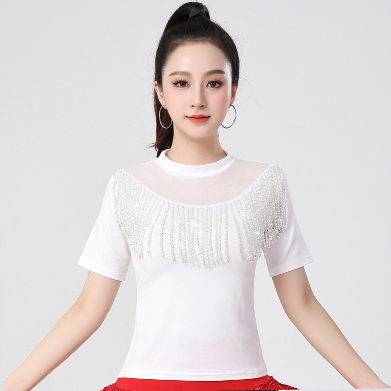 Latinski plesni top za žene – Milk Silk, 90% poliester, plesna odjeća