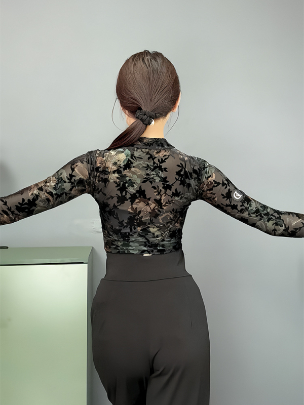 Латино танцов гащеризон с топ с ресни, мрежеста изработка, Есен 2024, полиестер до 30%