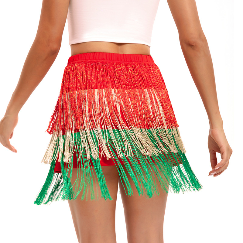 Sister Yi Fustă scurtă cu ciucuri boemă pentru reprezentații feminine pe scenă, poliester, conținut poliester 80–90%, vara 2025