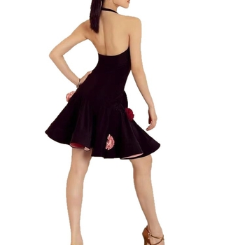 Costum modern de dans latino cu rochie halter și set de fustă – poliester, căptușeală din in, pentru femei adulte