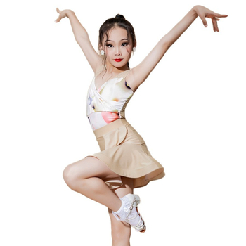 Costum de antrenament pentru dans Latin pentru copii, două piese, costum de scenă, material Spandex 70%
