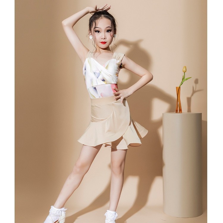 Costum de antrenament pentru dans Latin pentru copii, două piese, costum de scenă, material Spandex 70%