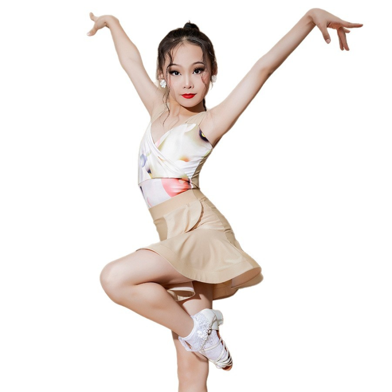Costum de antrenament pentru dans Latin pentru copii, două piese, costum de scenă, material Spandex 70%