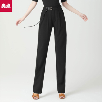 Pantaloni unisex pentru dansuri ballroom Latin, panglică drapată, poliester cu spandex, fără călcare