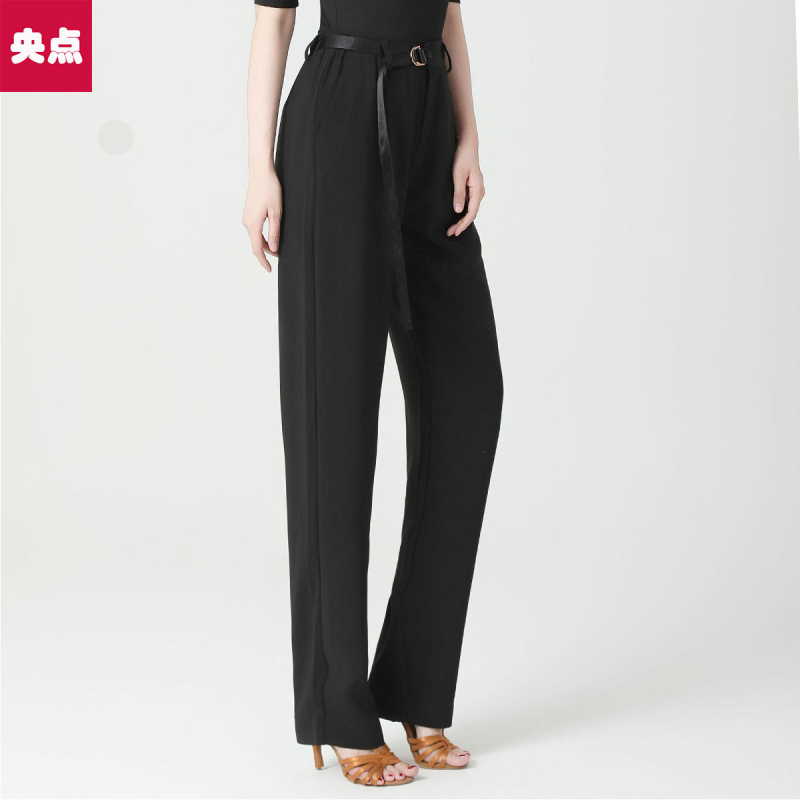 Pantaloni unisex pentru dansuri ballroom Latin, panglică drapată, poliester cu spandex, fără călcare